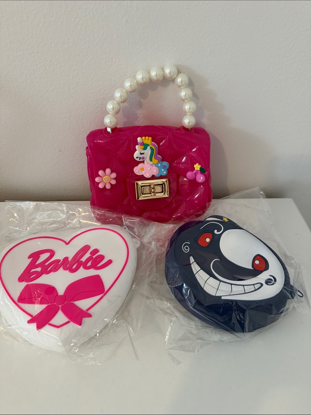 Barbie Hot Pink Pearl-Handle Mini Purse with Unicorn Charm